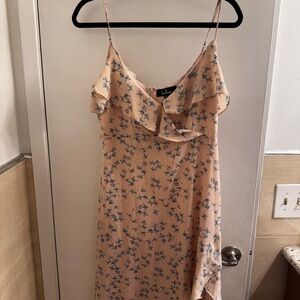 Lulu's Asymmetrical Peach and Blue Floral Dress